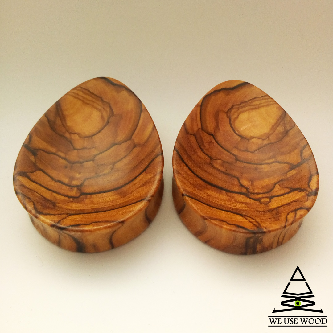Bethlehem Olive Wood Concave Teardrop Plugs